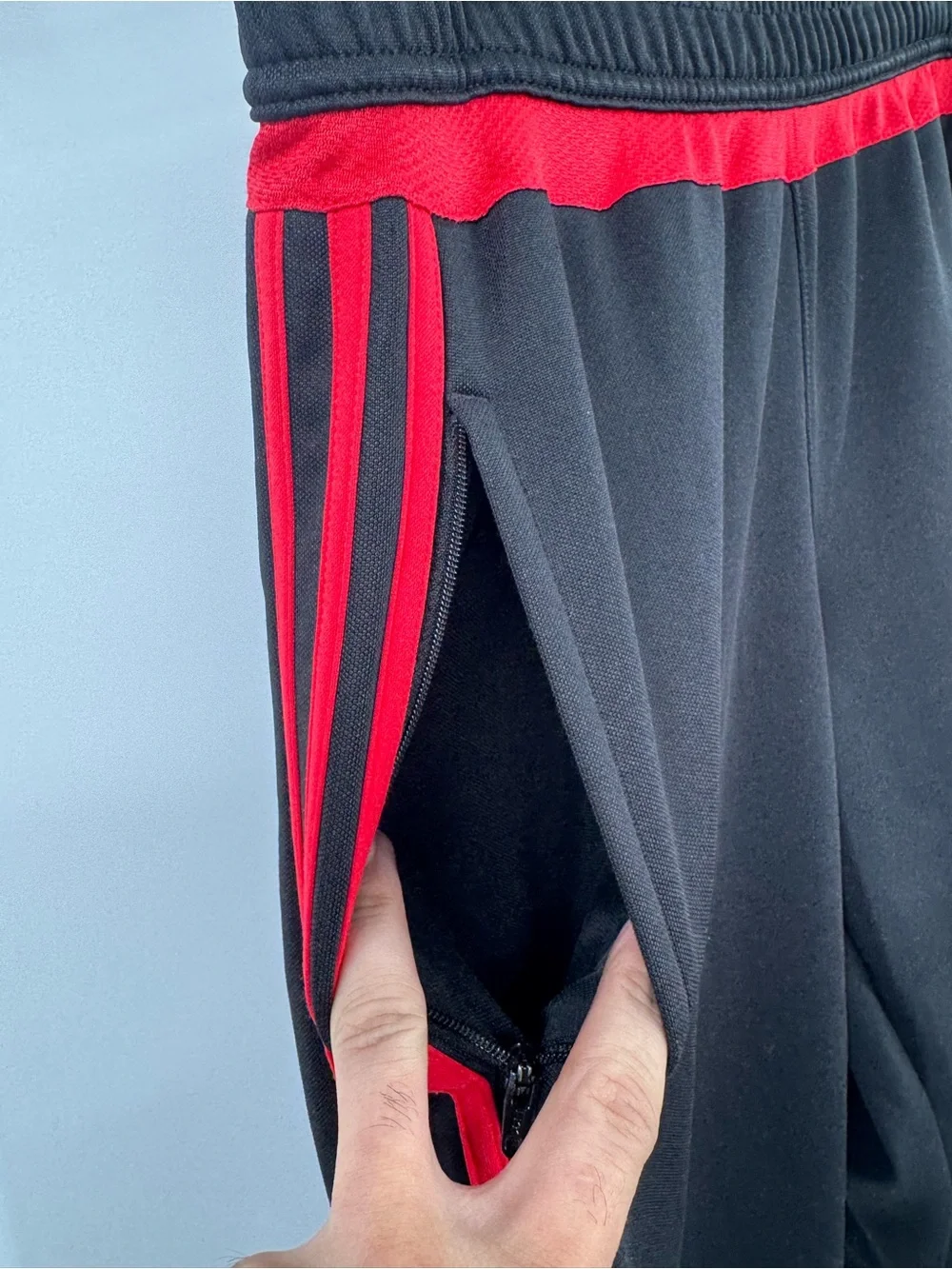 Adidas Track Pants Mens Medium Black Red 3-Stripes Climacool Athletic Soccer